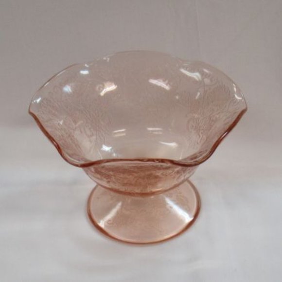 Hazel Atlas Depression Glass Pink Florentine No. 2 4 3/4 In Ruffled Mint Comport - Picture 2 of 4